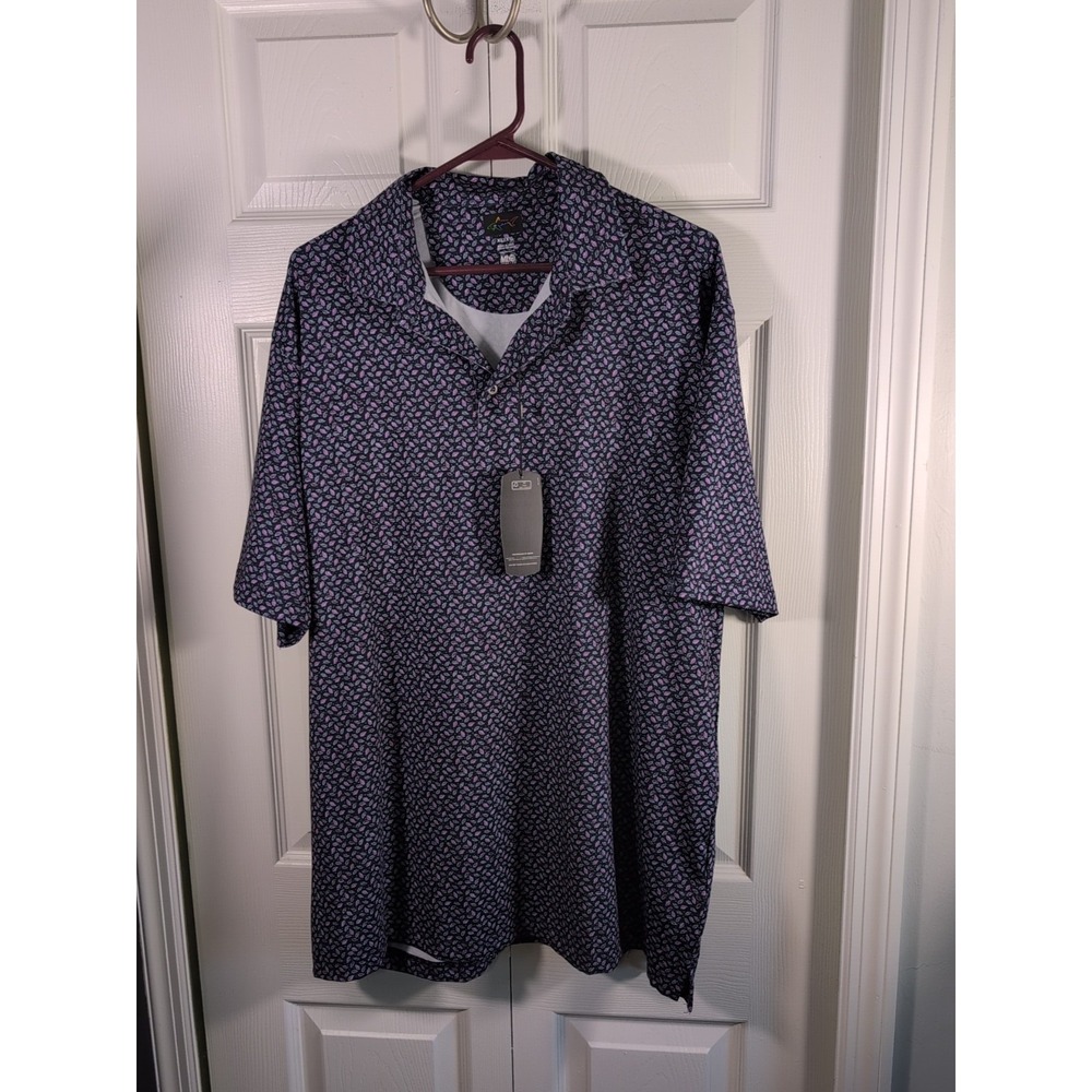 Greg Norman Navy Group Play Dry Men's  XL  POLO Abstract Pattern Golf NEW